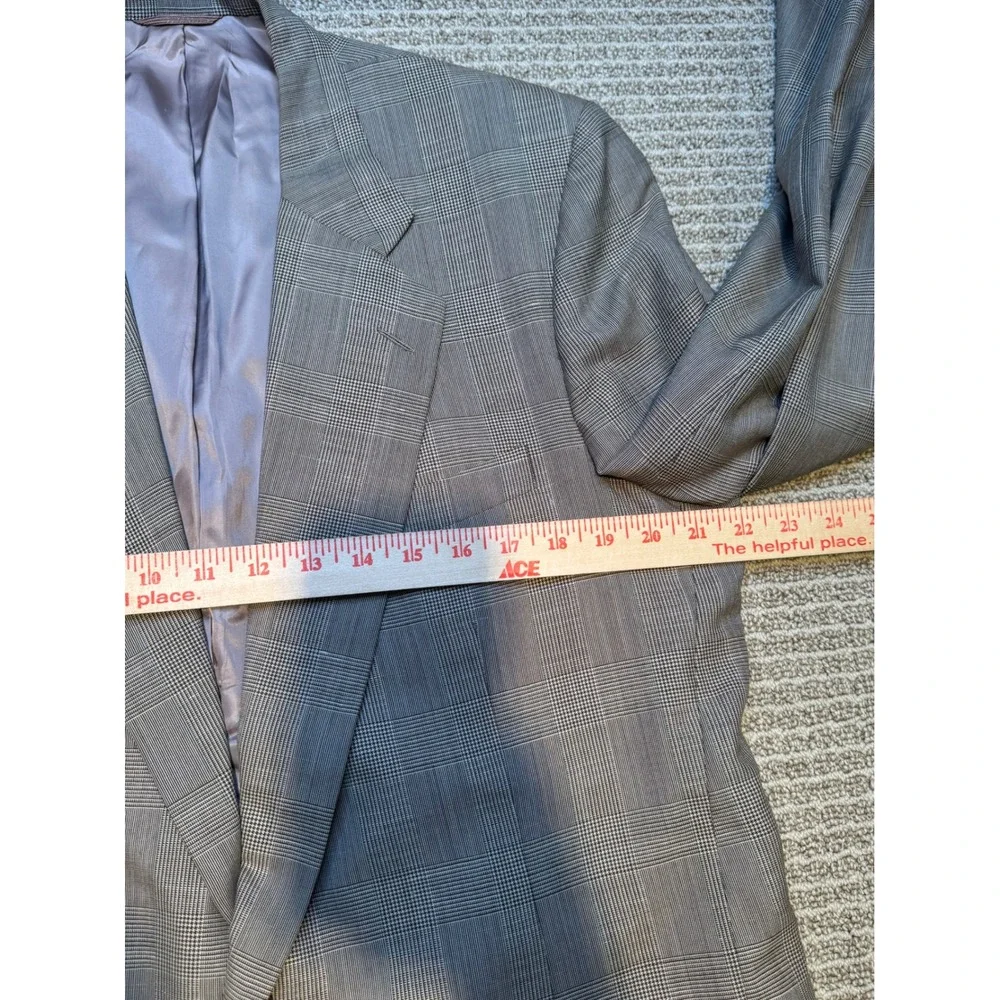 Hickey Freeman Barneys New York Wool‎ Silk Suit 2 Pc Gray Glen Plaid 44R Custom